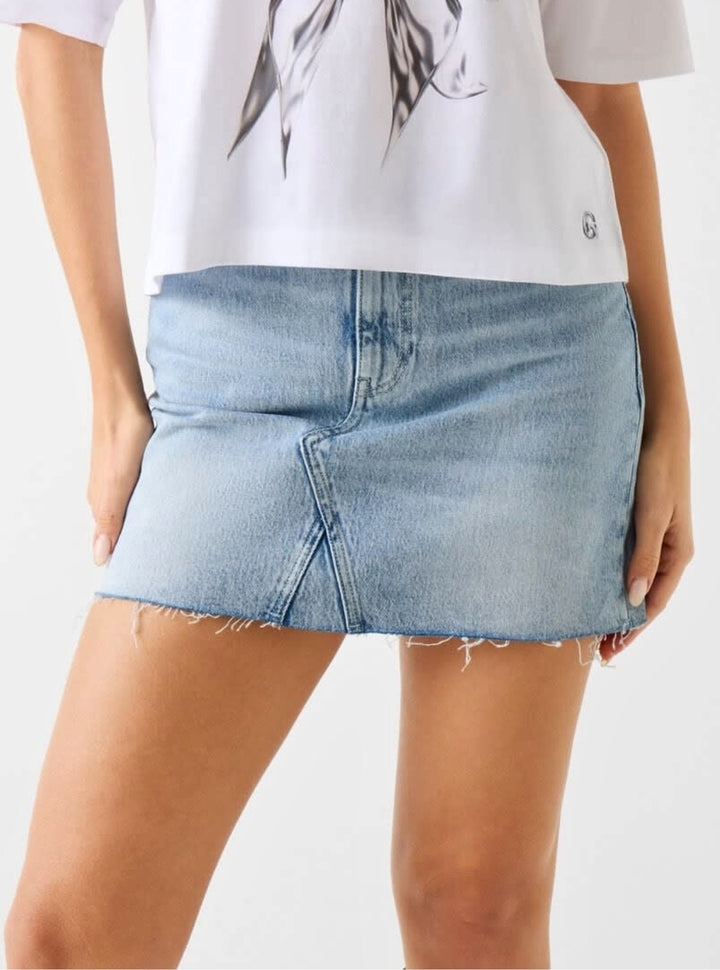 GUESS Womens Blue Layla Mini Denim Skirt W6RD1HD6833 Front View