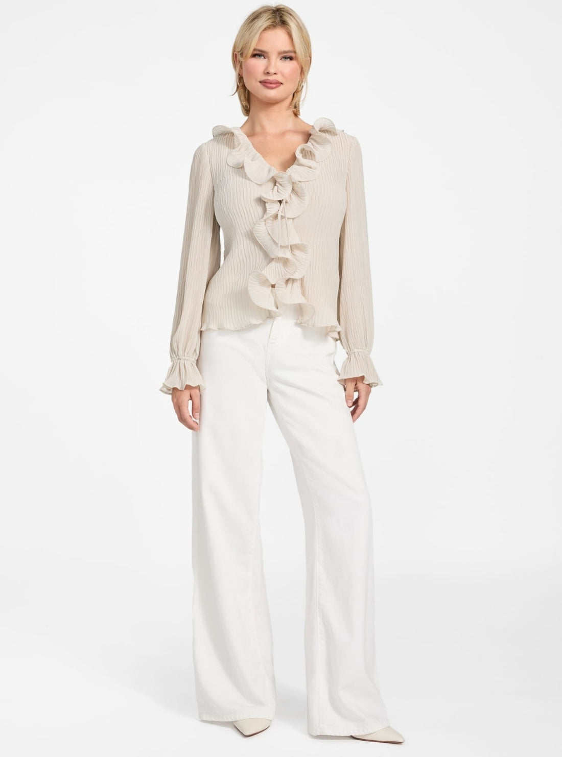 GUESS Womens Eco Beige Faye Top W6RH31WI342 Full View