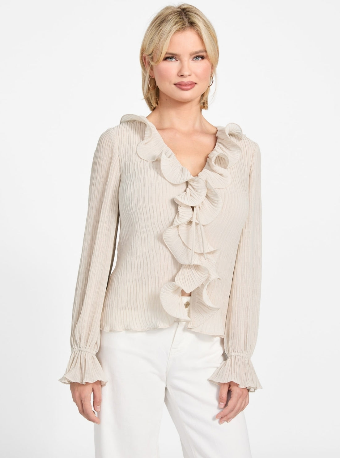 GUESS Womens Eco Beige Faye Top W6RH31WI342 Front View