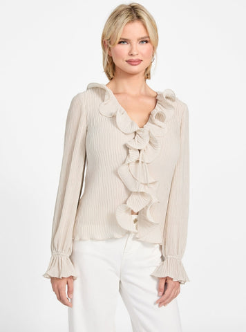 GUESS Womens Eco Beige Faye Top W6RH31WI342 Front View