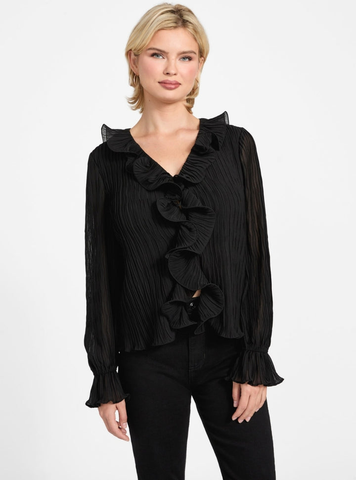 GUESS Womens Eco Black Faye Top W6RH31WI342 Front View