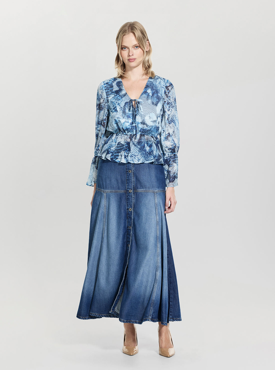 GUESS Womens Blue Lena Chiffon Top W6RH99WCWF2 Full View