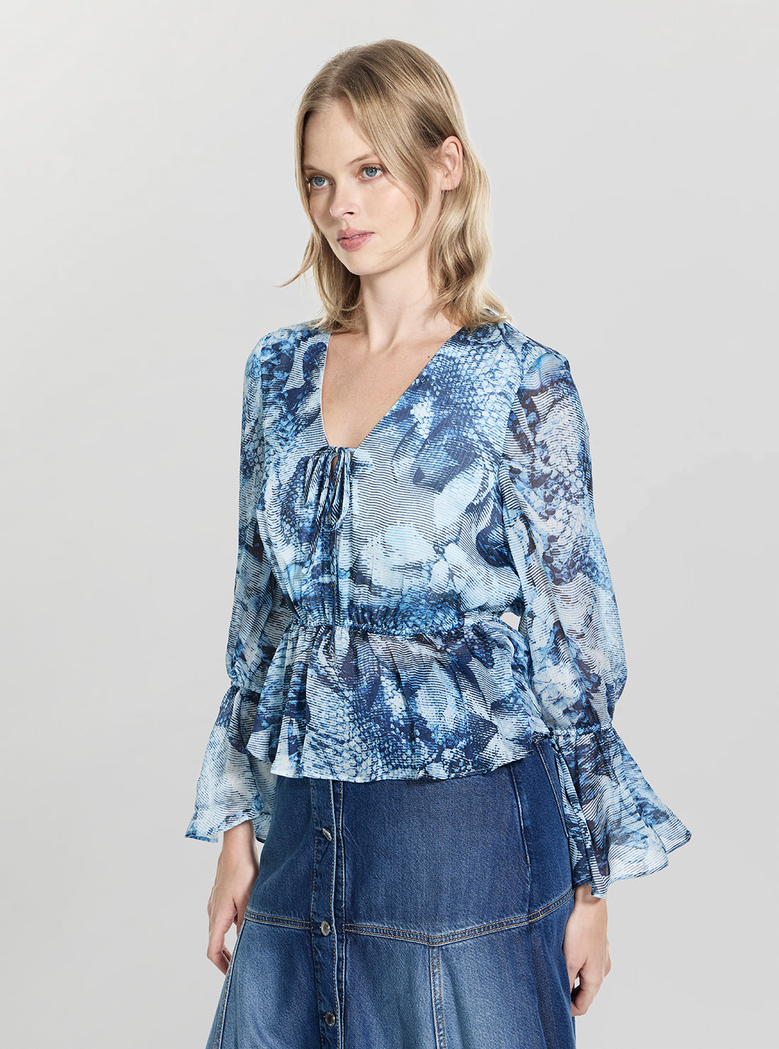 Eco Blue Lena Chiffon Top | GUESS