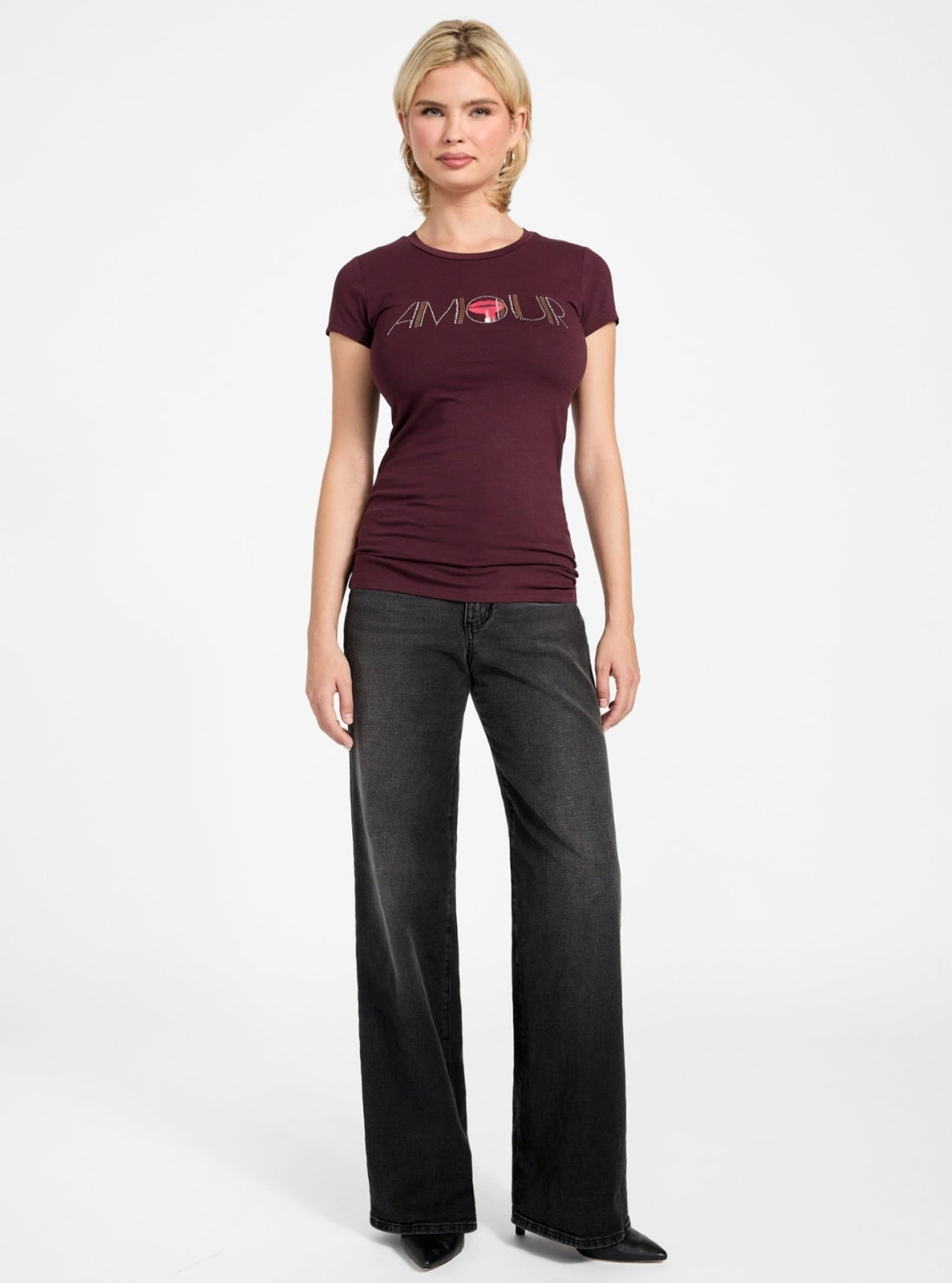 GUESS Womens Eco Regal Plum Amour Lux R3 T-Shirt W6RI03KA0Q1 Full View