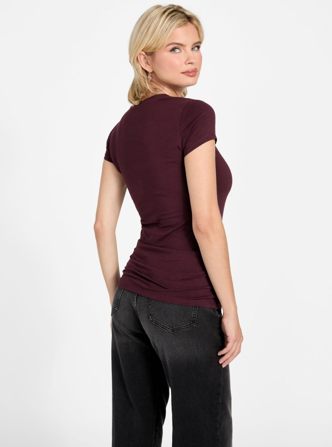 GUESS Womens Eco Regal Plum Amour Lux R3 T-Shirt W6RI03KA0Q1 Back View