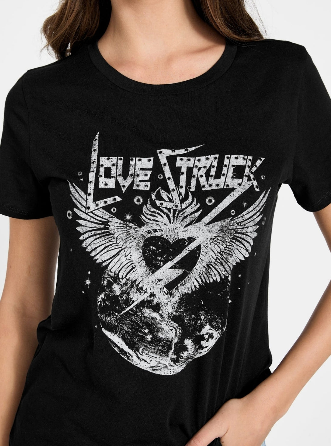GUESS Womens Black Love Struck Easy T-Shirt W6RI10K9RM1 Detail View