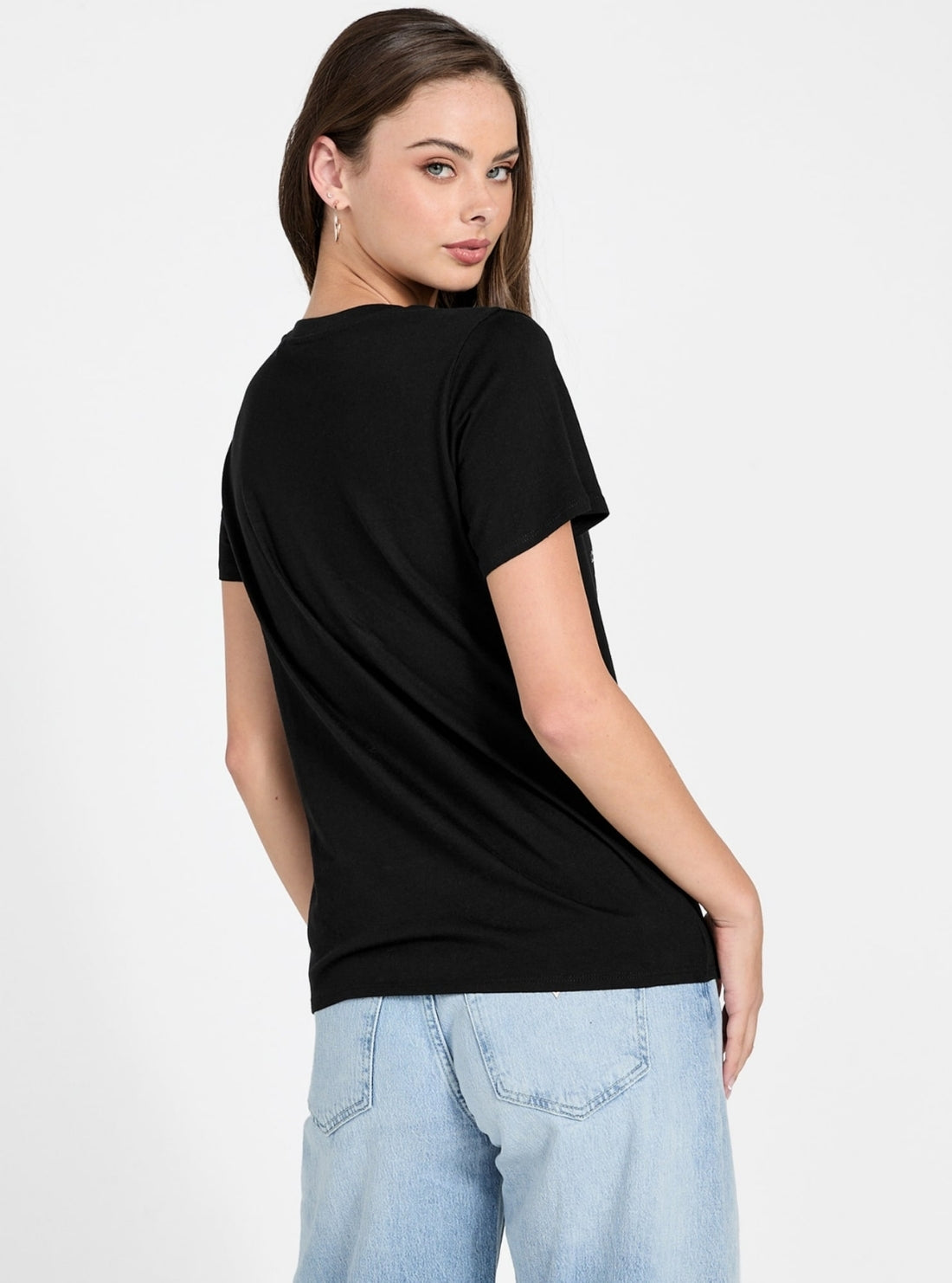 GUESS Womens Black Love Struck Easy T-Shirt W6RI10K9RM1 Back View
