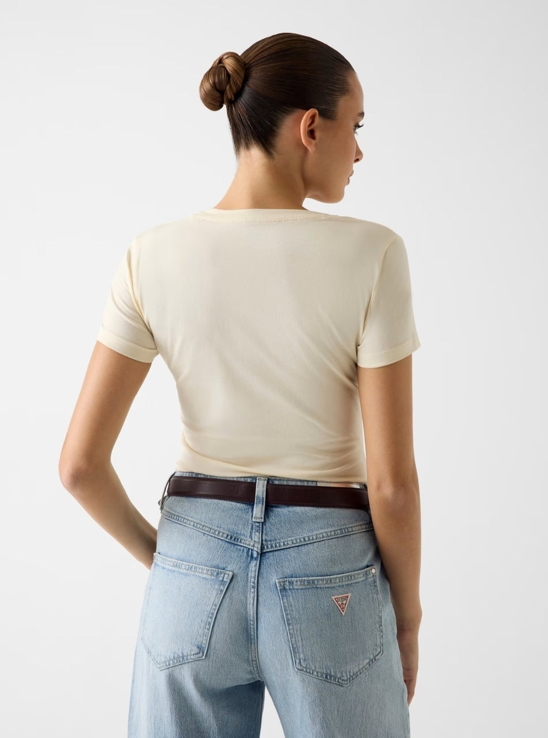 GUESS Womens Beige Leo Logo T-Shirt W6RI32J1314 Back View