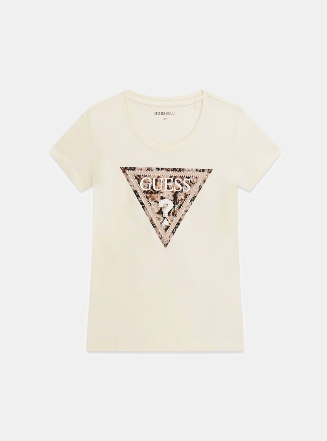 GUESS Womens Beige Leo Logo T-Shirt W6RI32J1314 Flatlay