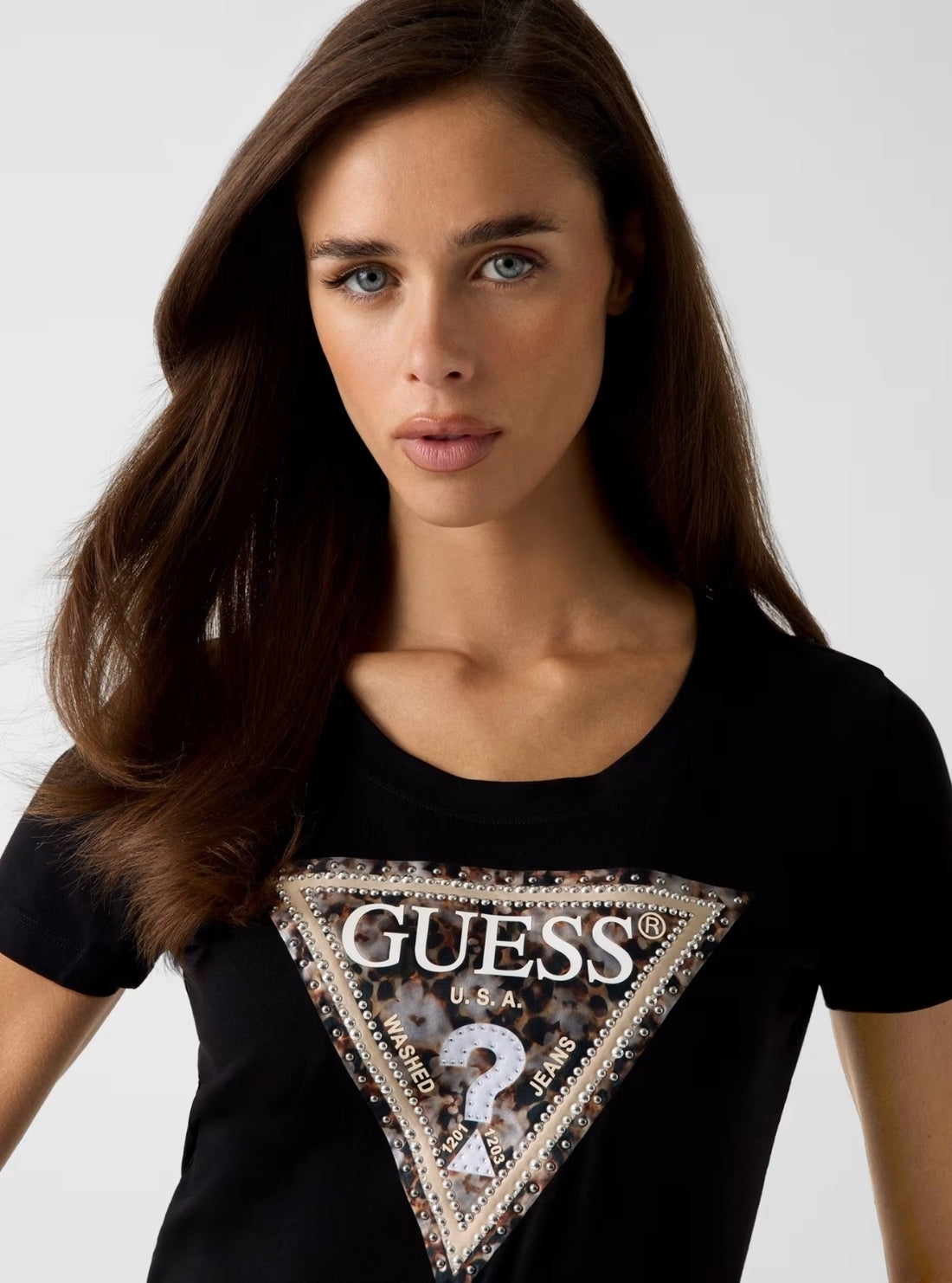 GUESS Womens Eco Black Leo Triangle T-Shirt W6RI32J1314 Detail View