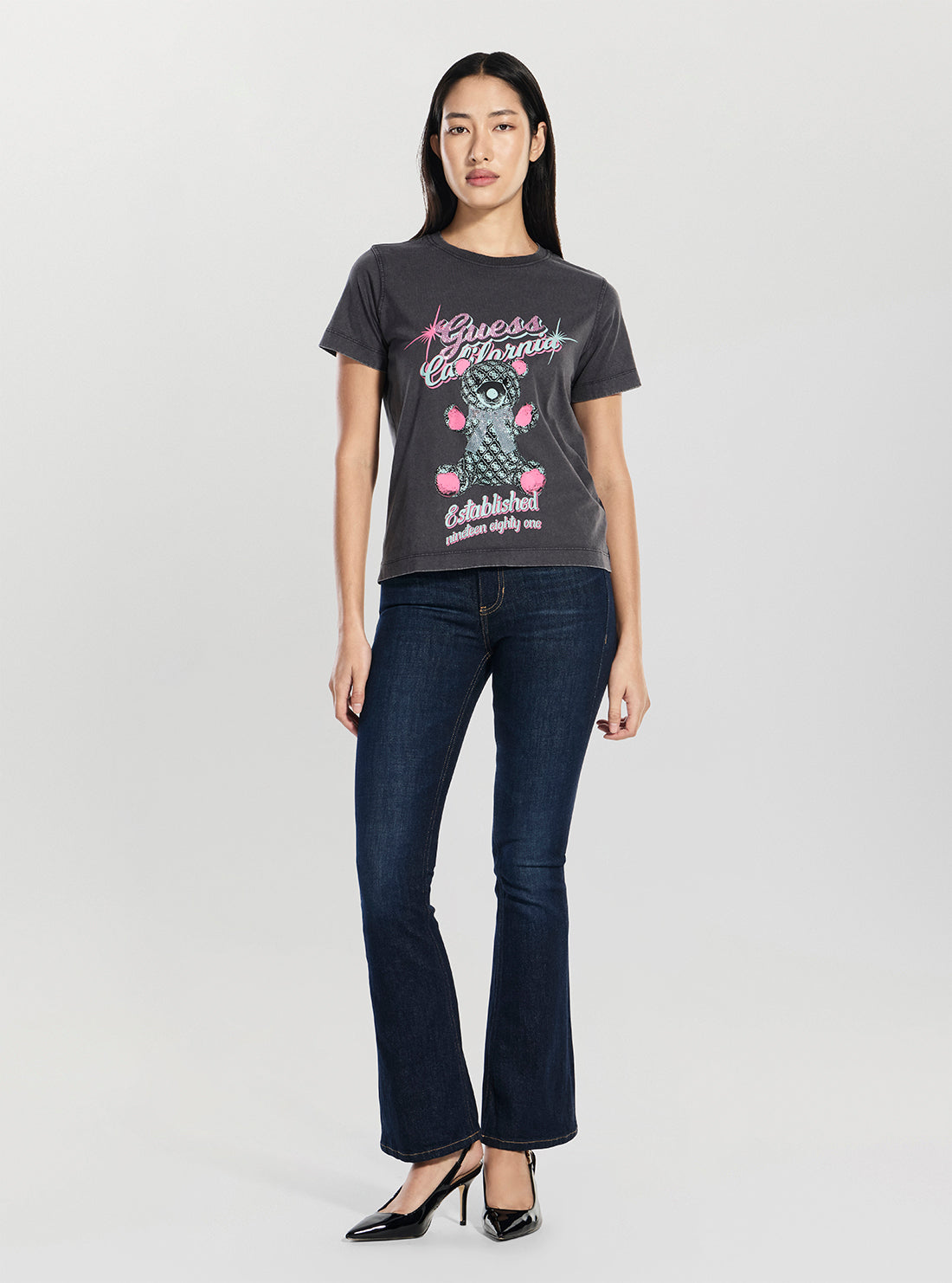 GUESS Womens Grey Guess Bear Graphic T-Shirt W6RI38I3Z14 Full View