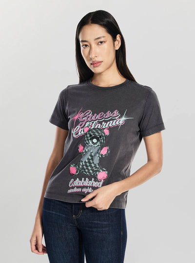 GUESS Womens Grey Guess Bear Graphic T-Shirt W6RI38I3Z14 Front View