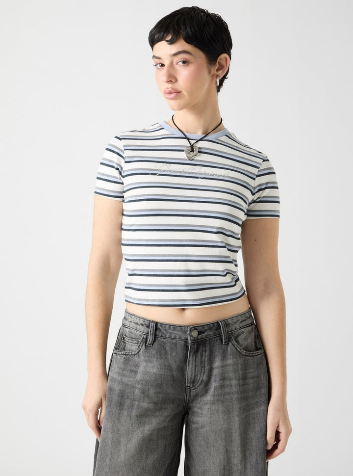 Guess Originals Eco Blue Vintage Stripe Baby T-Shirt W6RI41J1314 Front VIew