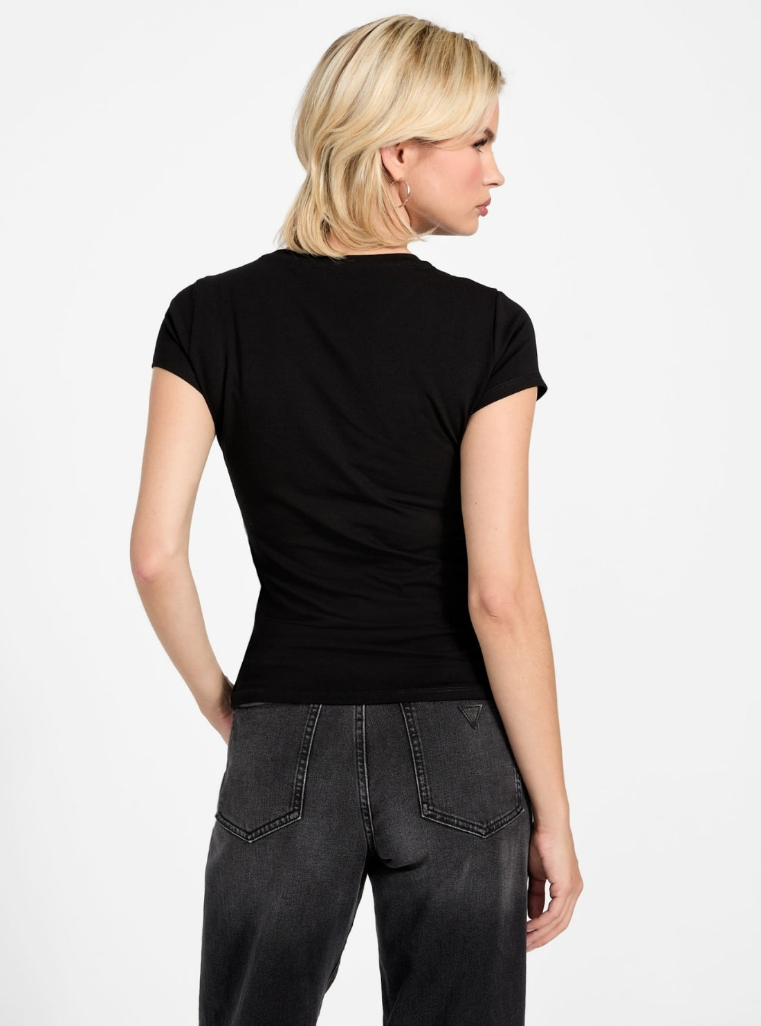 GUESS Womens Black Mixed Bling Logo T-Shirt W6RI59KA0Q1 Back View