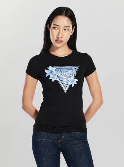 GUESS Womens Black Passion Blue Logo T-Shirt W6RI61KA0Q1 Front View