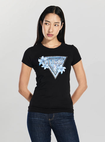 GUESS Womens Black Passion Blue Logo T-Shirt W6RI61KA0Q1 Front View