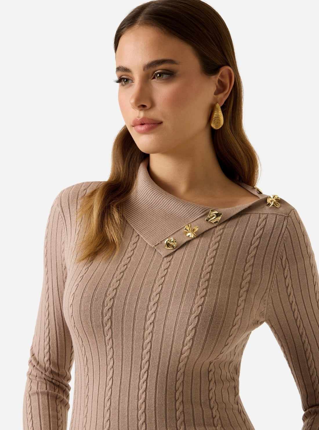 GUESS Womens Eco Beige Priscilla Cable-Knit Dress W6RK01Z2YJ2 Detail View