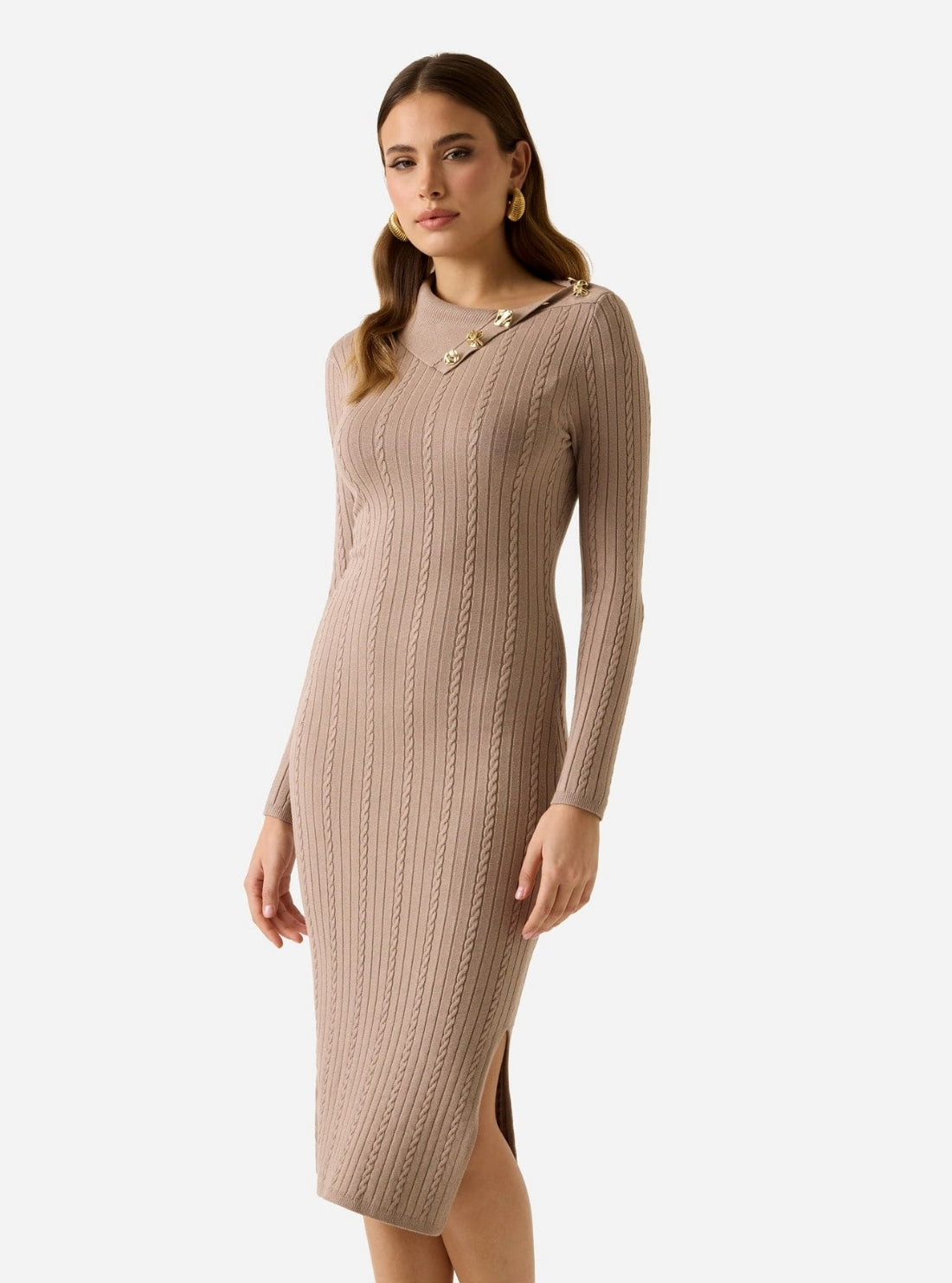 Eco Beige Priscilla Cable-Knit Dress