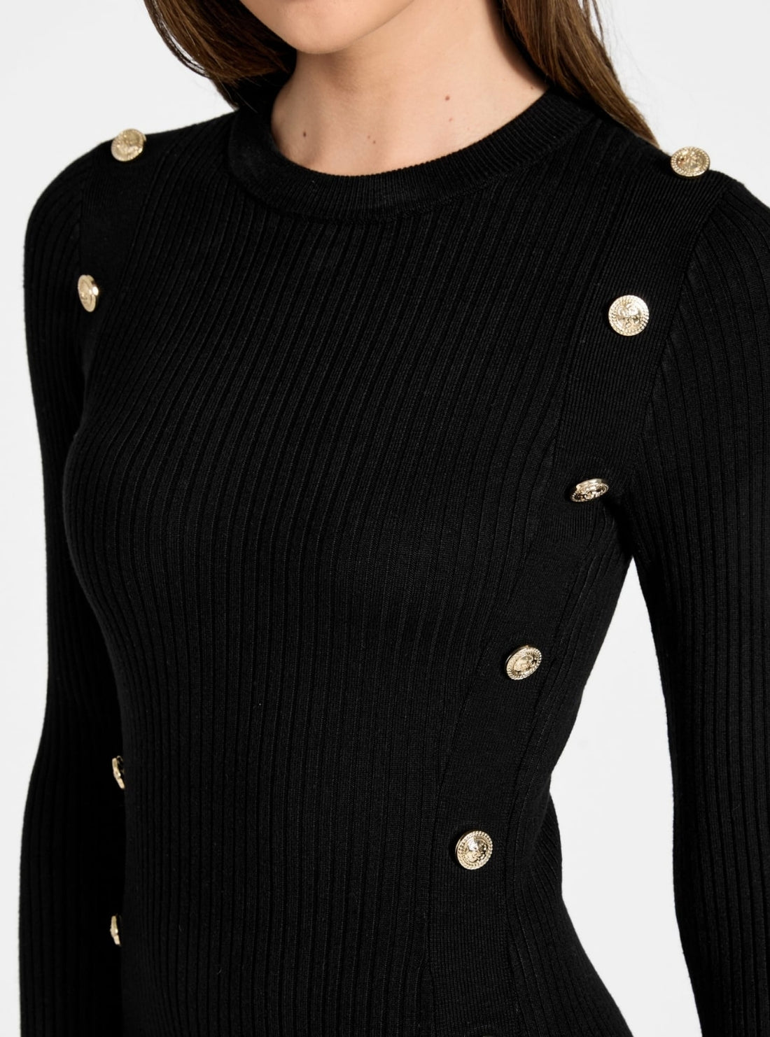 GUESS Womens Black Vonn Button Trim Midi Sweater Dress W6RK06Z2YJ2 Detail View
