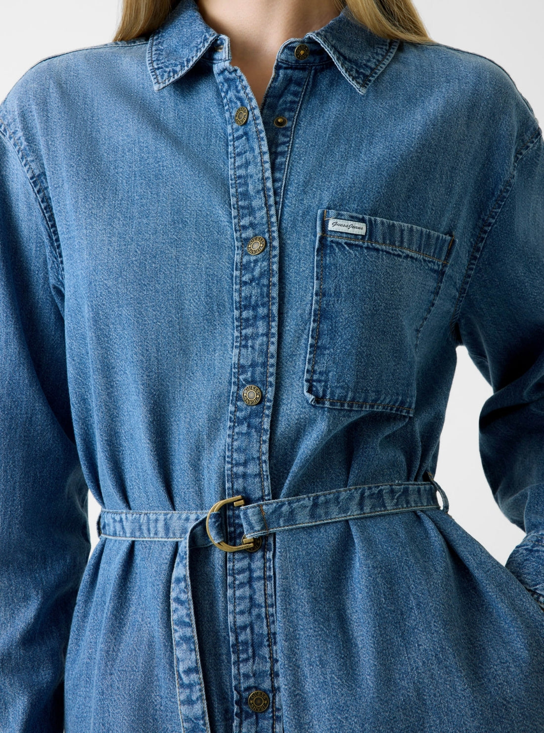 Guess Jeans Blue Denim Shirt Dress W6RK26D5M81 Detail View