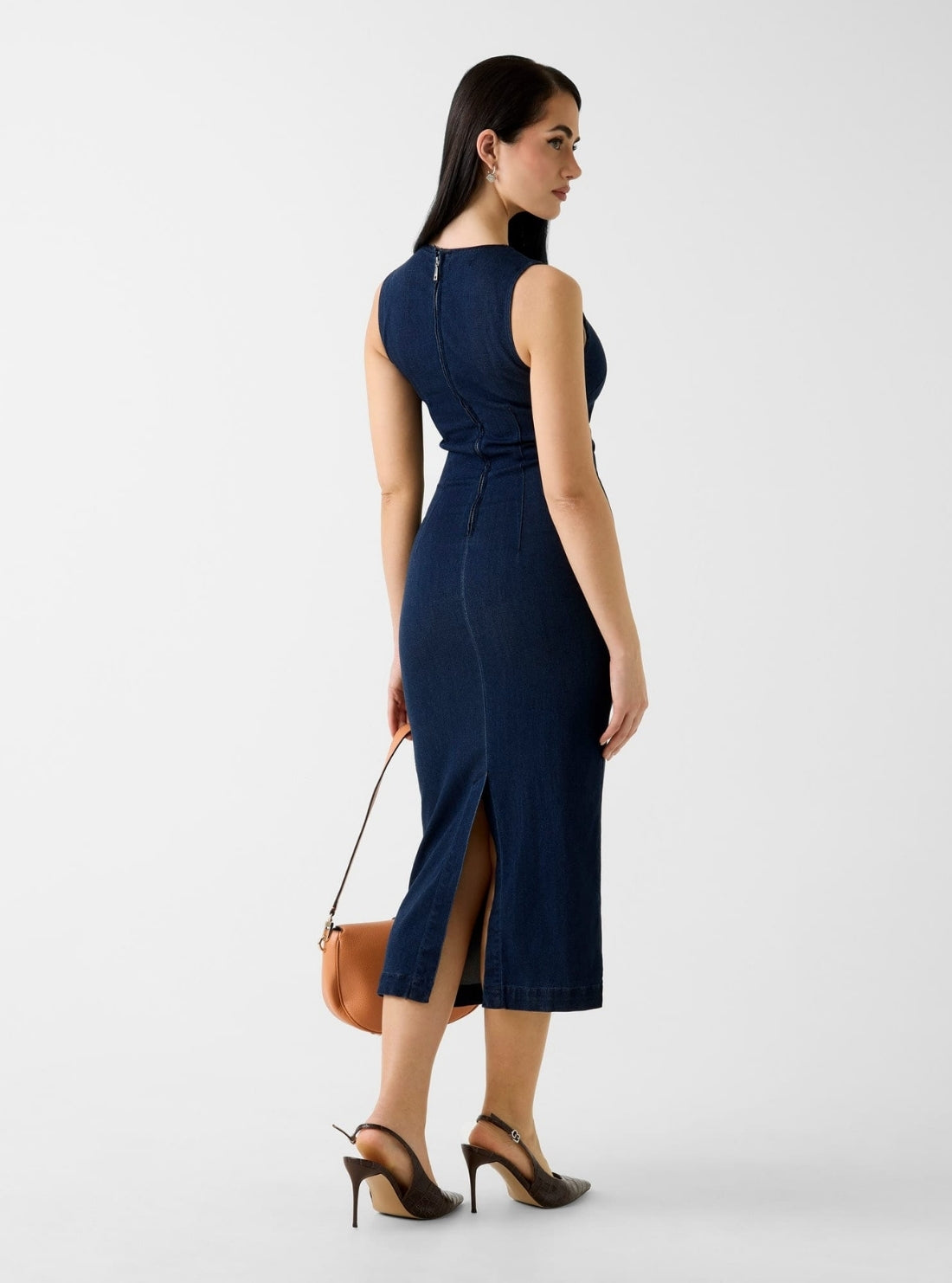 GUESS Womens Blue Dahlia Denim Midi Dress W6RK72D6980 Back View