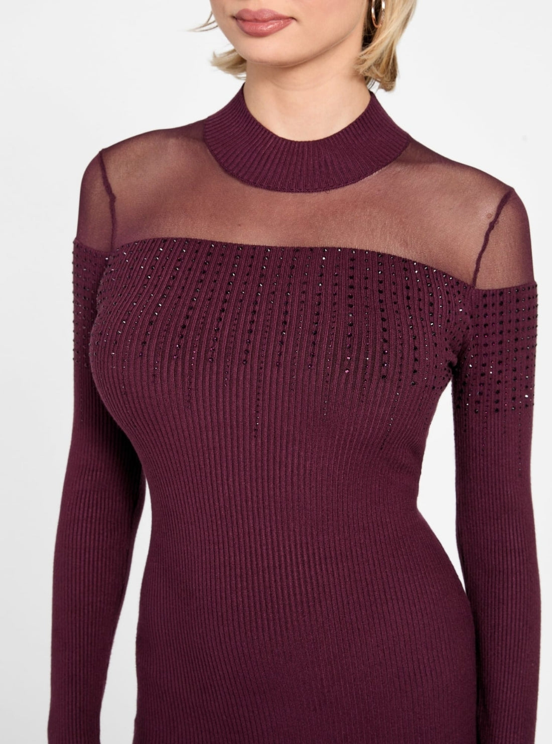GUESS Womens Eco Red Jeena Mini Embellished Dress W6RK98Z2YJ2 Detail View
