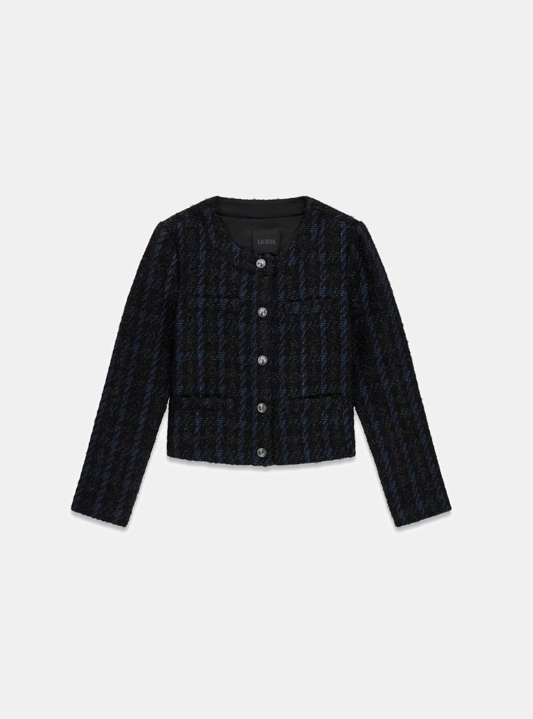 GUESS Womens Black Multi Andie Tweed Jacket W6RL14WI272 Flatlay