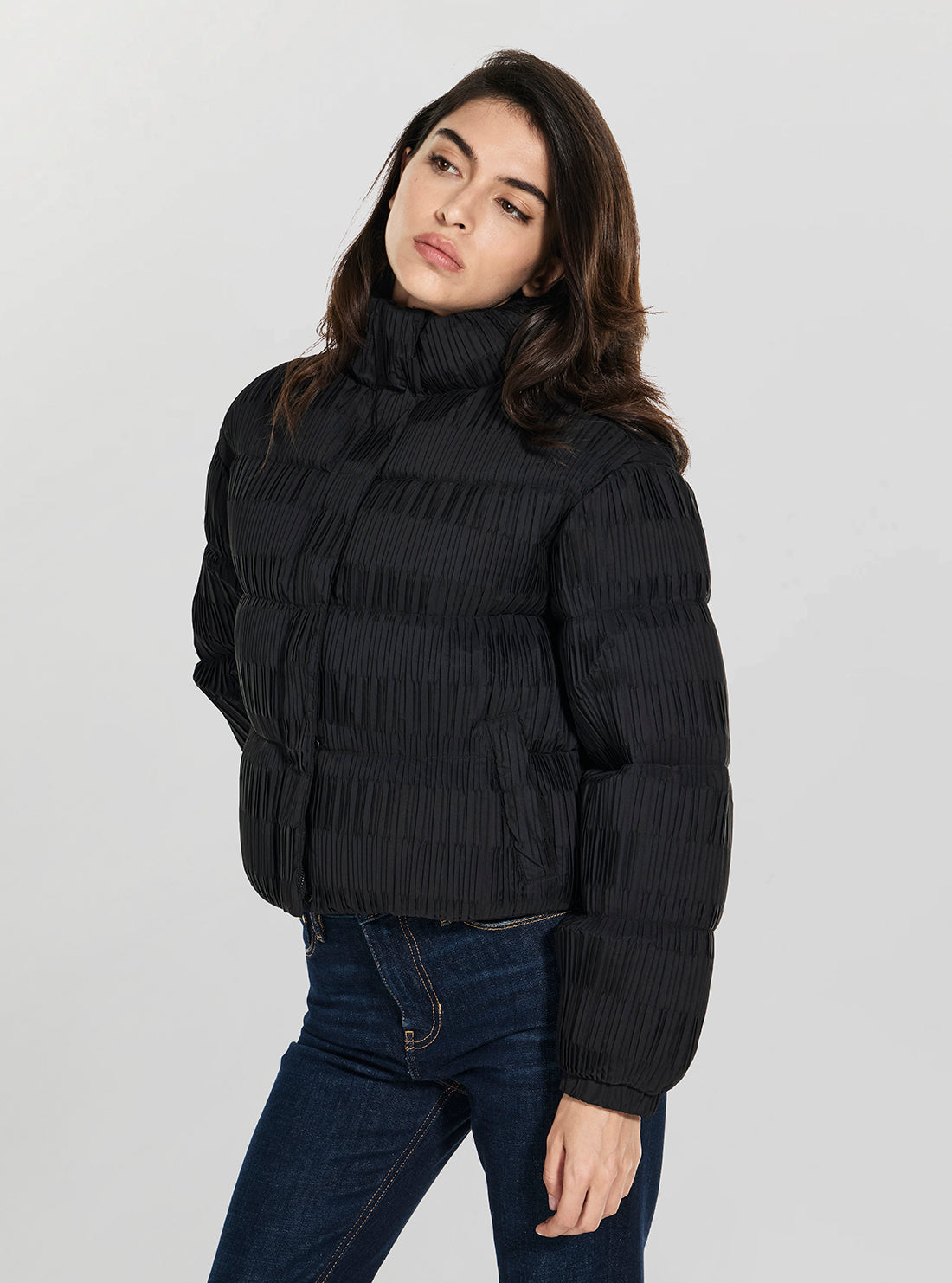GUESS Womens Black Storm Nylon Puffer Jacket W6RL32WI840 Front View