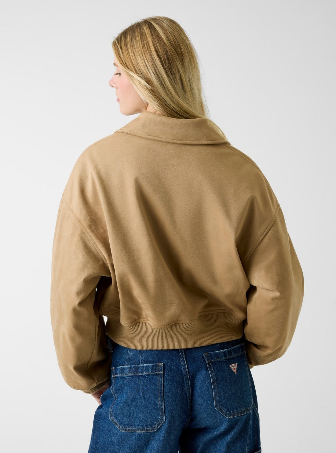 Guess Jeans Brown Faux Suede Bomber Jacket W6RL36WJ842 Back View