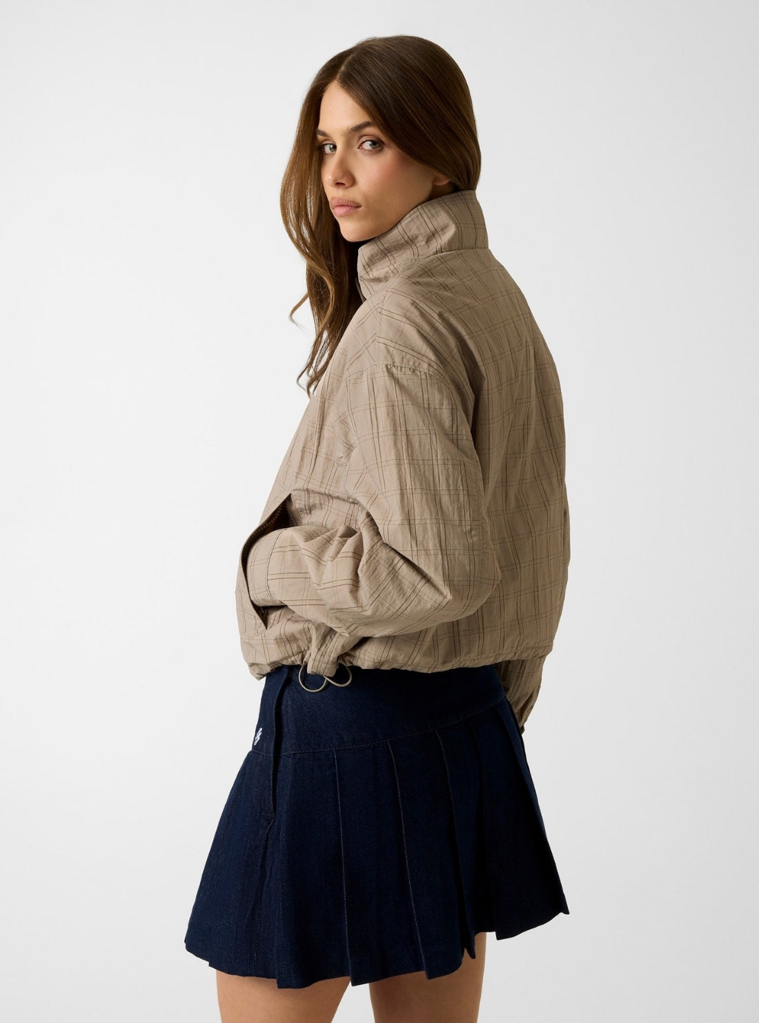 Guess Jeans Beige Cropped Nylon Windbreaker W6RL37WGYL2 Side View