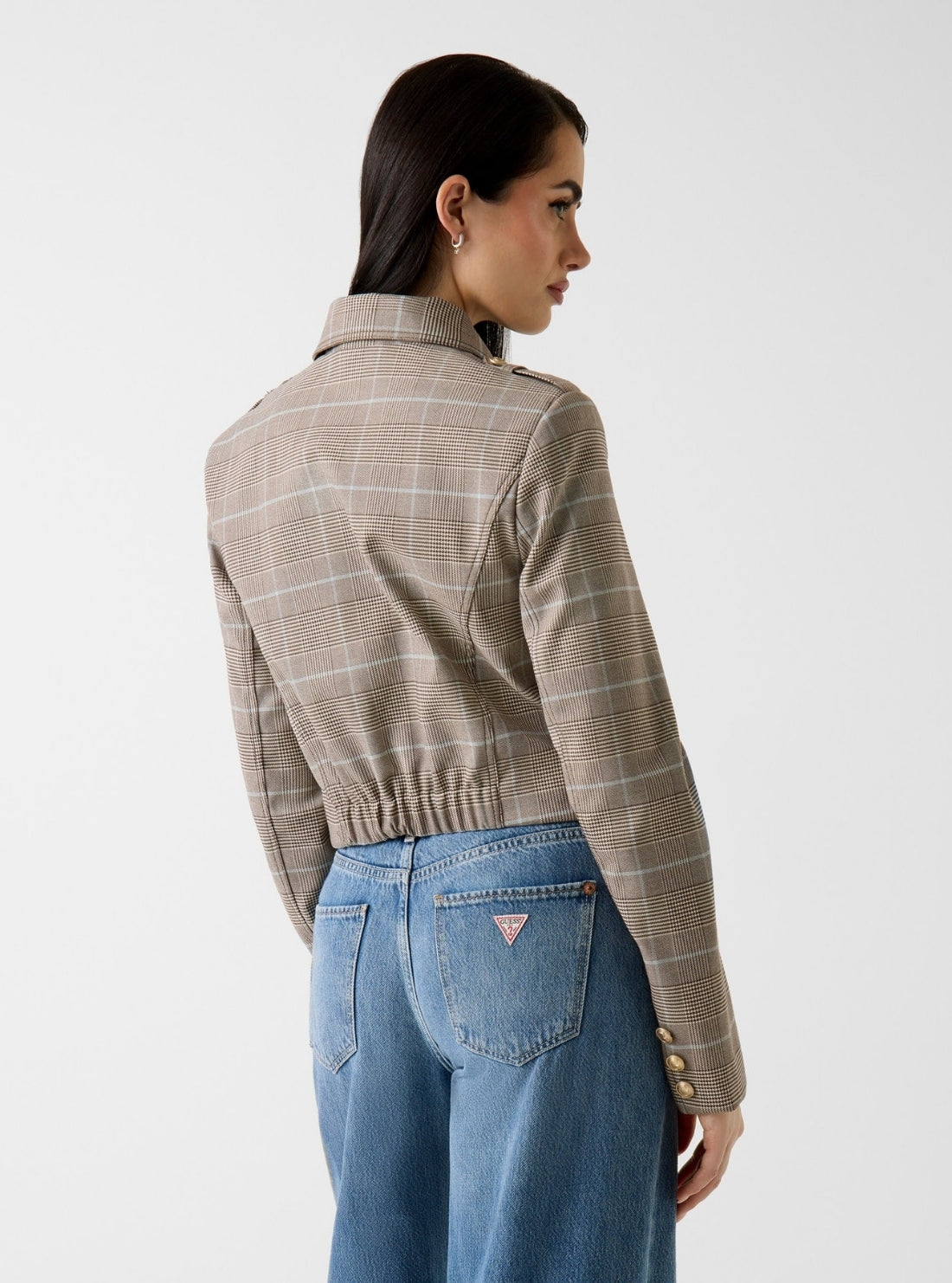 GUESS Womens Multi Geraldine Checked Jacket W6RL55WL442 Back View