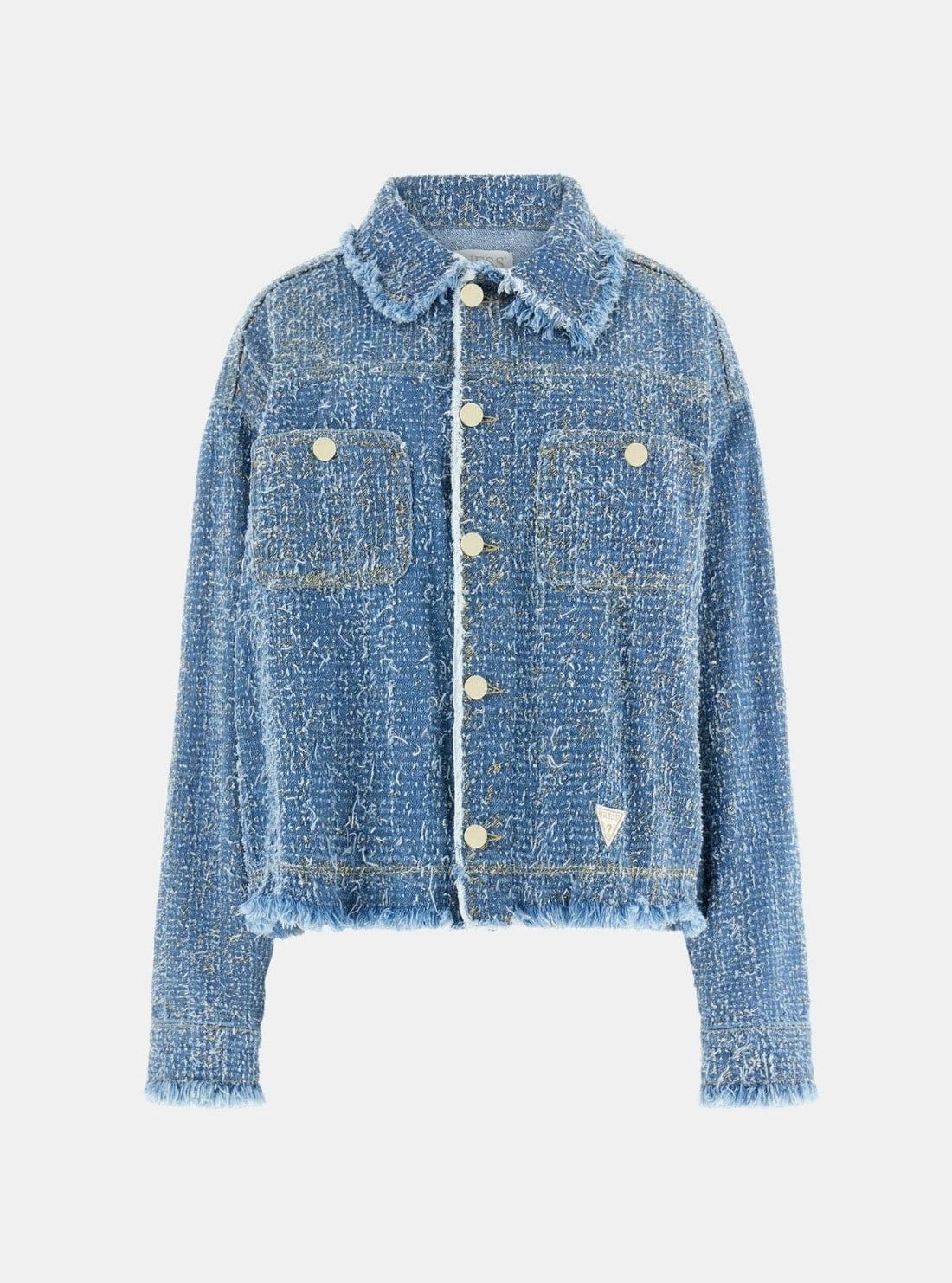 GUESS Womens Blue Amandina Tweed Jacket W6RN67D6871 Flatlay