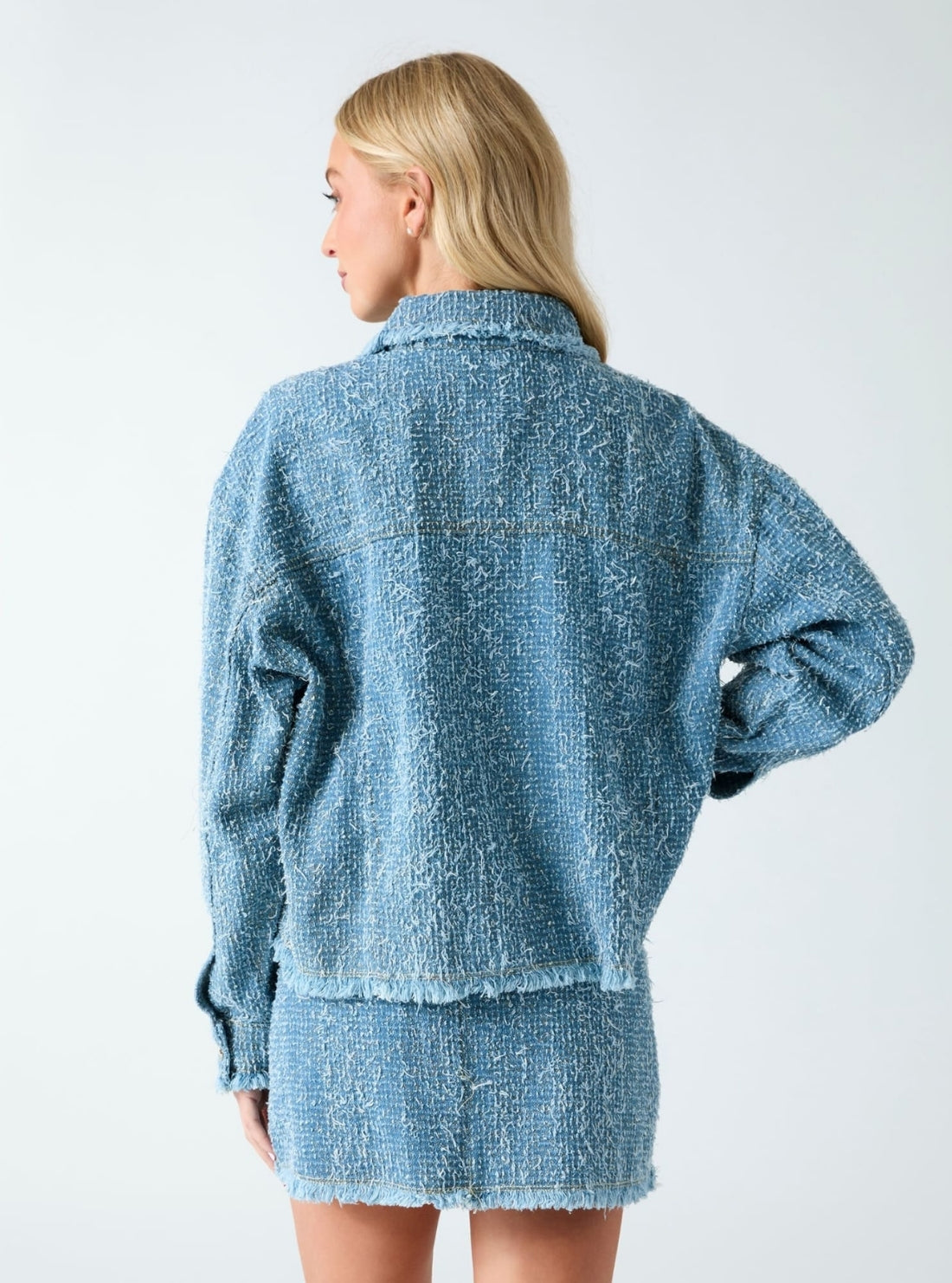 GUESS Womens Blue Amandina Tweed Jacket W6RN67D6871 Back View