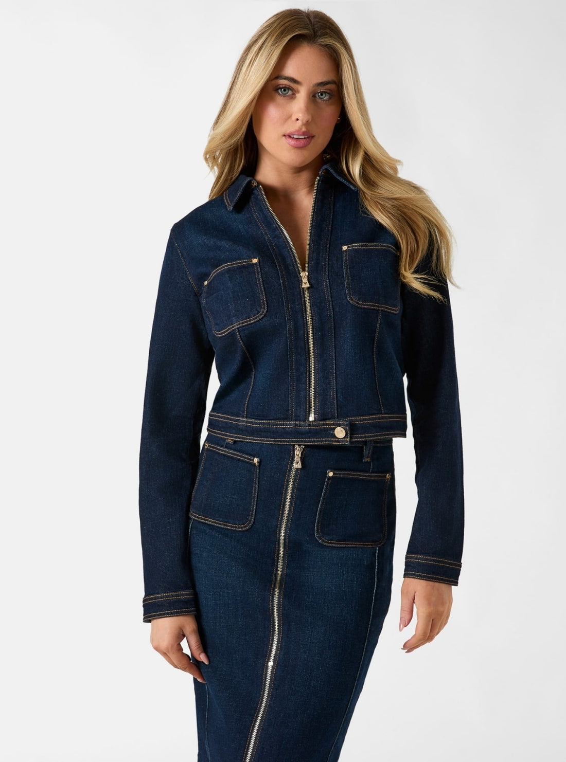 GUESS Womens Blue Amelie Denim Jacket W6RN76D6881 Full View