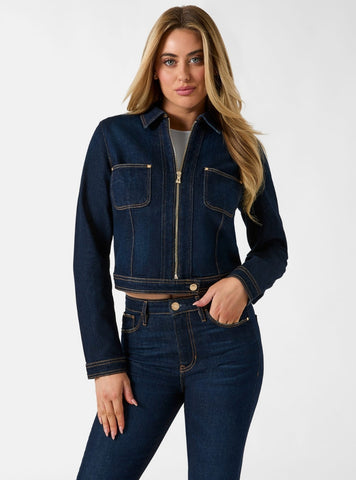 GUESS Womens Blue Amelie Denim Jacket W6RN76D6881 Front View
