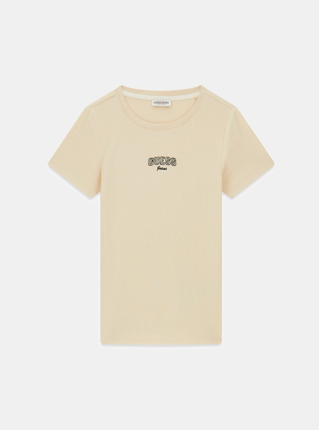 Guess Jeans Beige Embroidered Slim T-Shirt W6RP21KA0H1 Flatlay