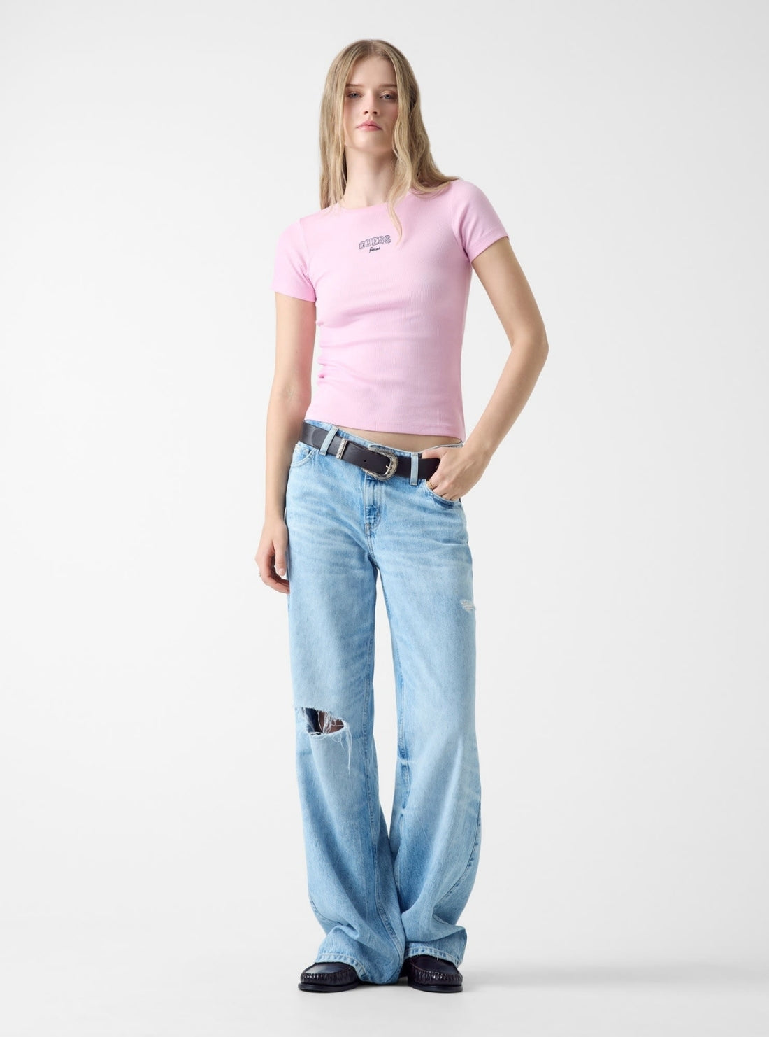 Guess Jeans Pink Embroidered T-Shirt W6RP21KA0H1 Full View