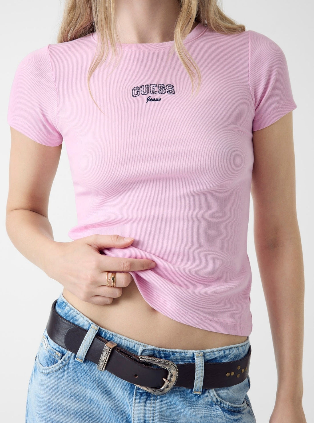 Guess Jeans Pink Embroidered T-Shirt W6RP21KA0H1 Detail View