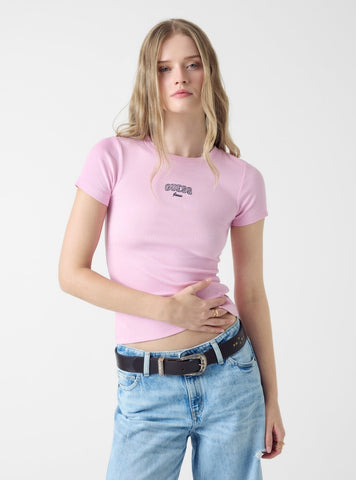Guess Jeans Pink Embroidered T-Shirt W6RP21KA0H1 Front View