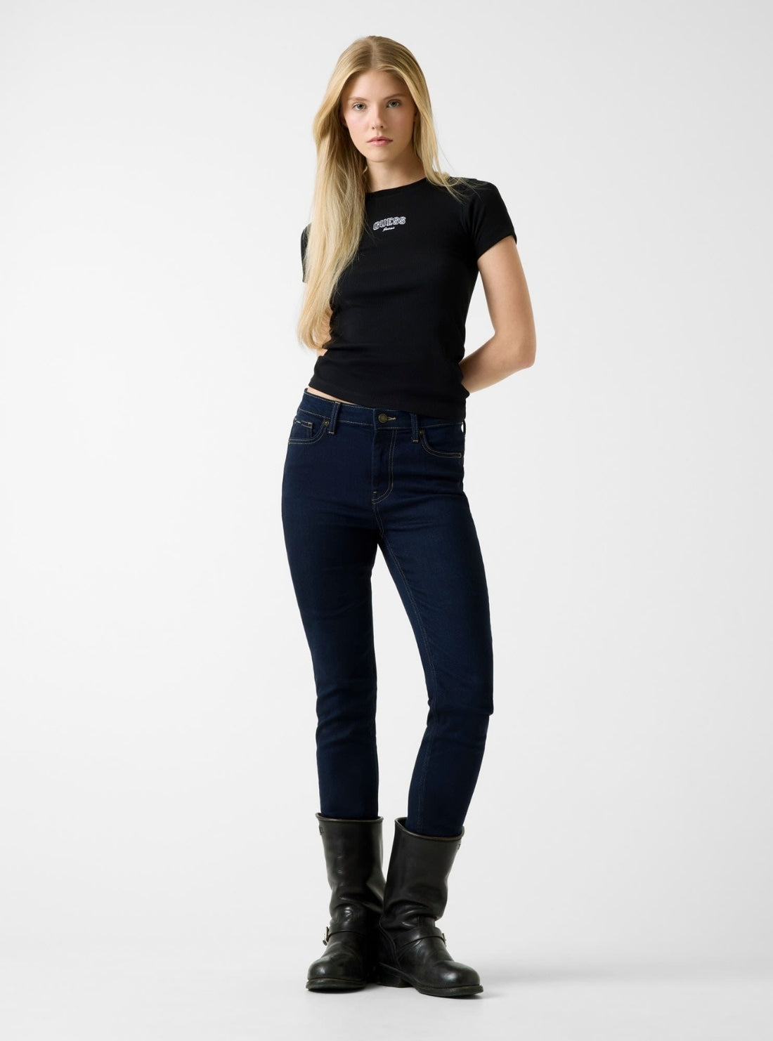 Guess Jeans Black Embroidered T-Shirt W6RP21KA0H1 Full View