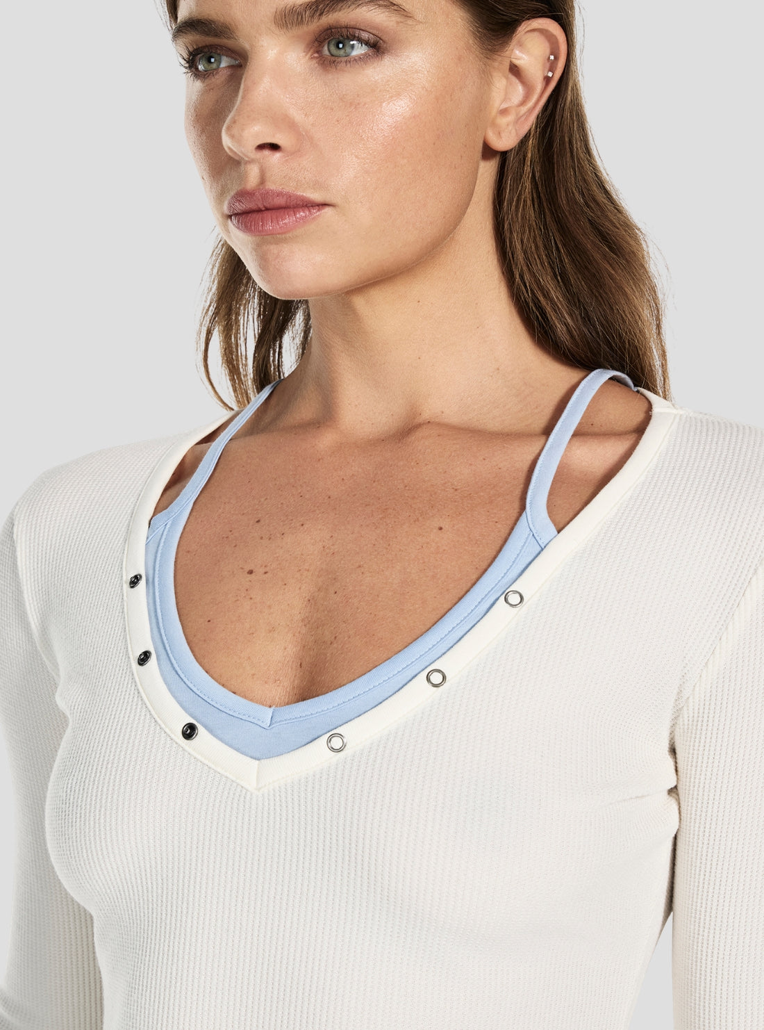 Guess Jeans White Layered Waffle Top W6RP31KD072 Detail View