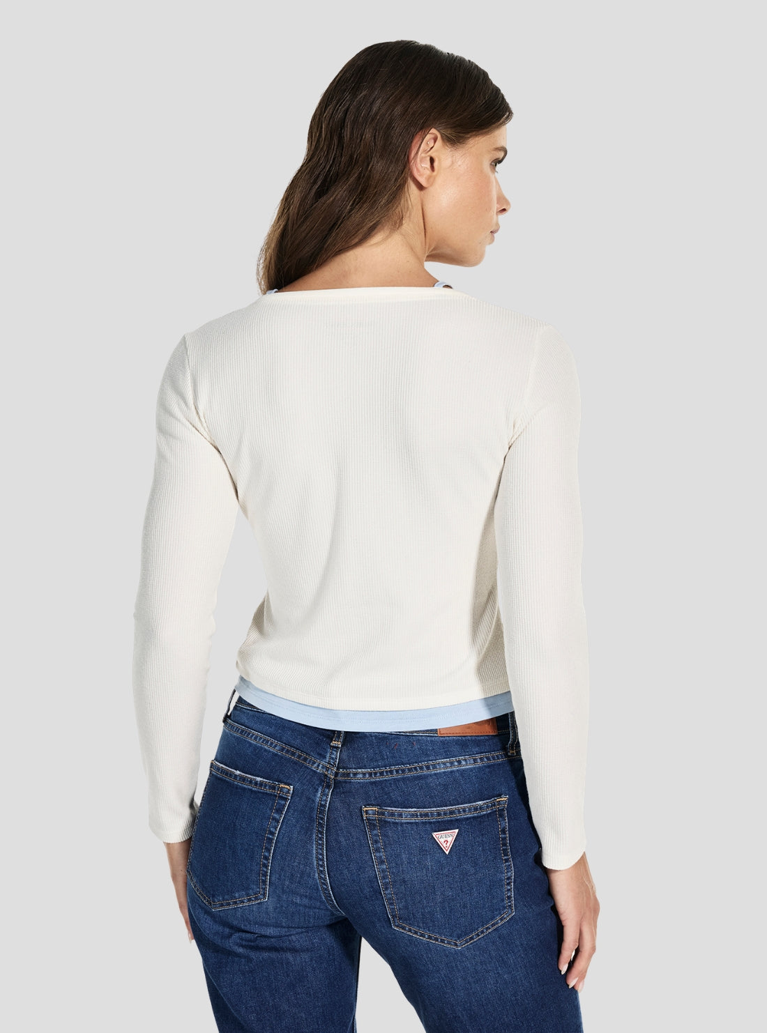 Guess Jeans White Layered Waffle Top W6RP31KD072 Back View