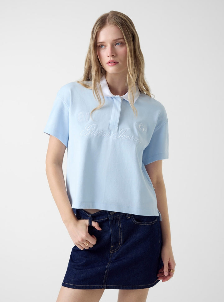 Guess Jeans Blue Oversize Fit Rugby Shirt W6RP32KCPS1 Front View