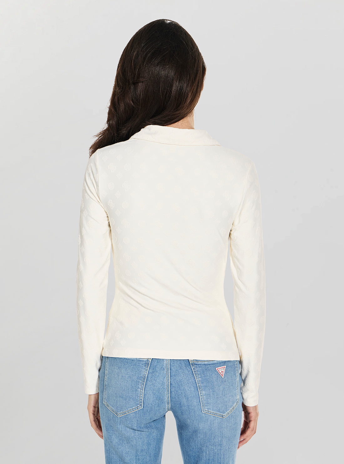 GUESS Womens White Shirring Nyna Top W6RP43KA660 Back View