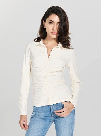 GUESS Womens White Shirring Nyna Top W6RP43KA660 Front View
