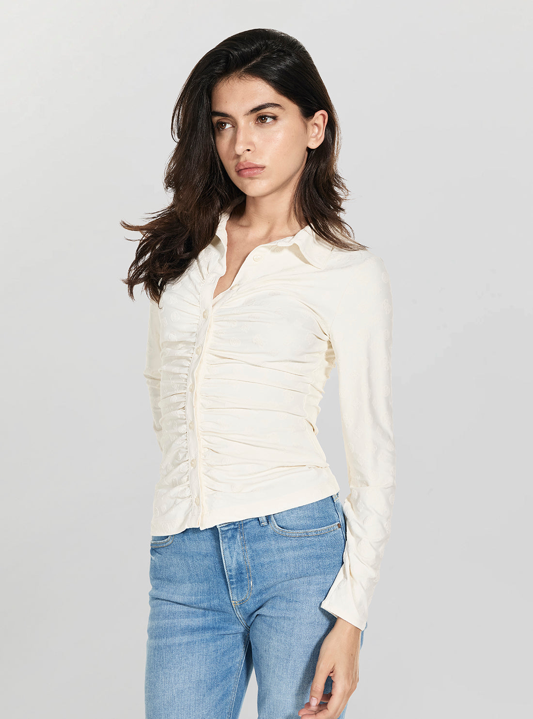 GUESS Womens White Shirring Nyna Top W6RP43KA660 Detail View