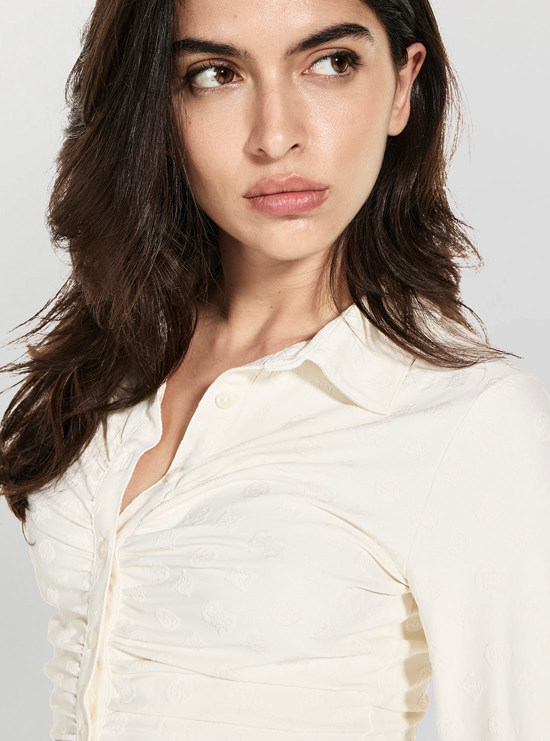 GUESS Womens White Shirring Nyna Top W6RP43KA660 Detail View