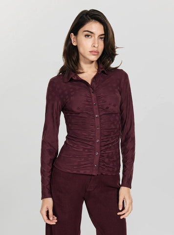 GUESS Womens Red Logo Shirring Nyna Top W6RP43KA660 Front View