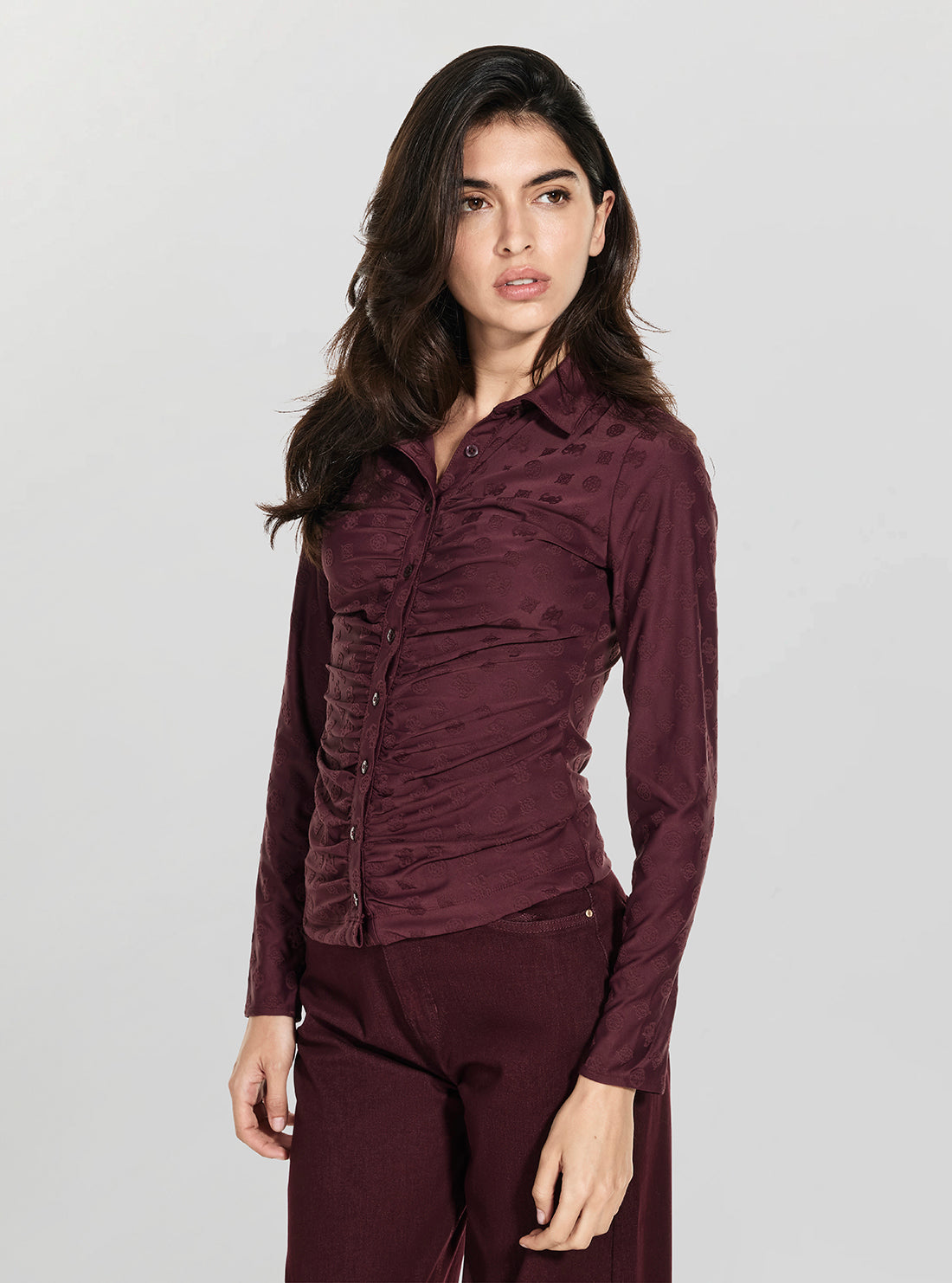 GUESS Womens Red Logo Shirring Nyna Top W6RP43KA660 Side View