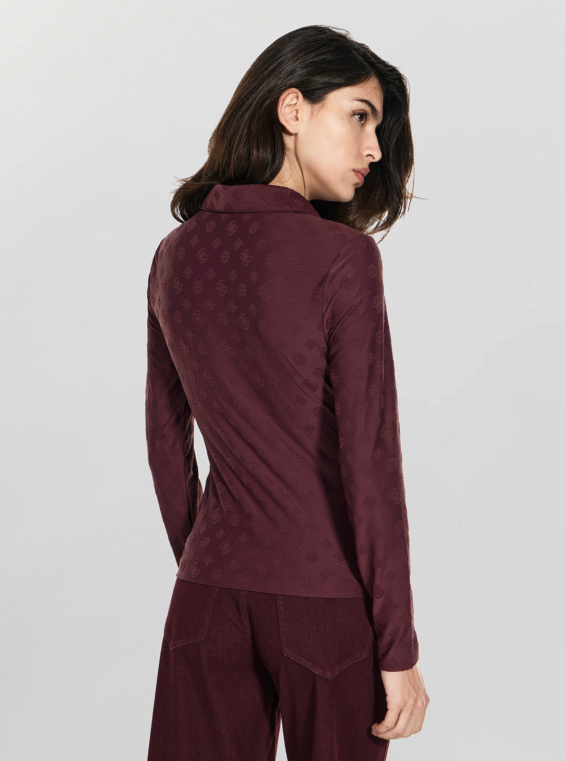GUESS Womens Red Logo Shirring Nyna Top W6RP43KA660 Back View